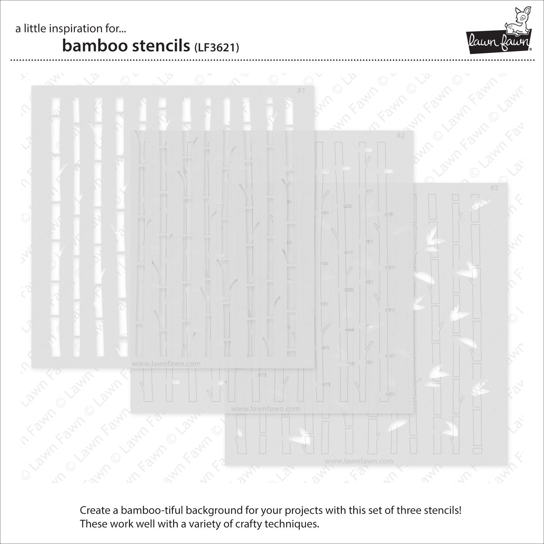 Lawn Fawn Bamboo Stencils lf3621 set of 3