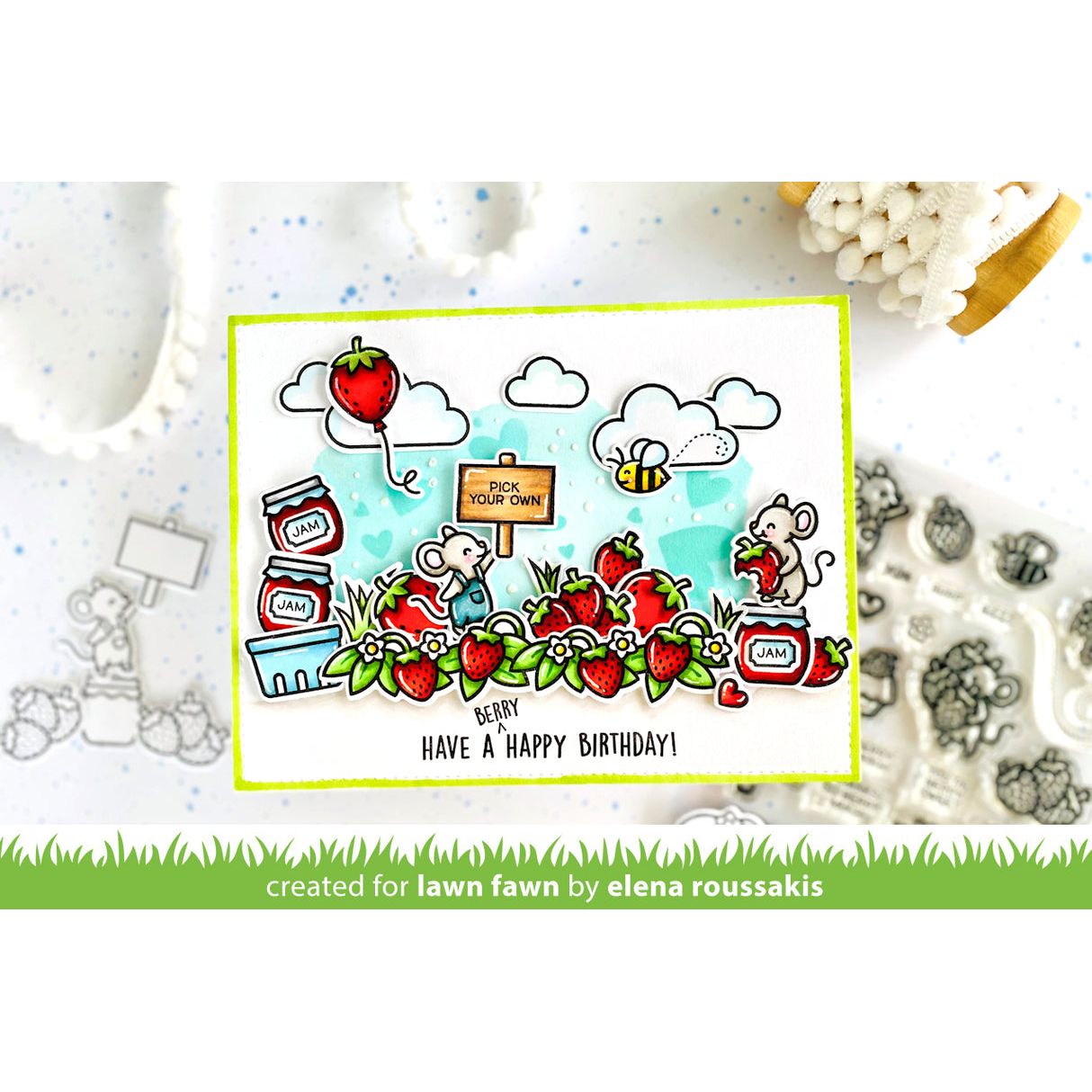 Lawn Fawn Berry Special Stamps Dies and Coloring Stencils Set hbd
