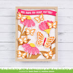 Lawn Fawn Big Blossom Backdrop: Portrait Dies lf4051 you make my heart flutter pink flowers and orange butterflies