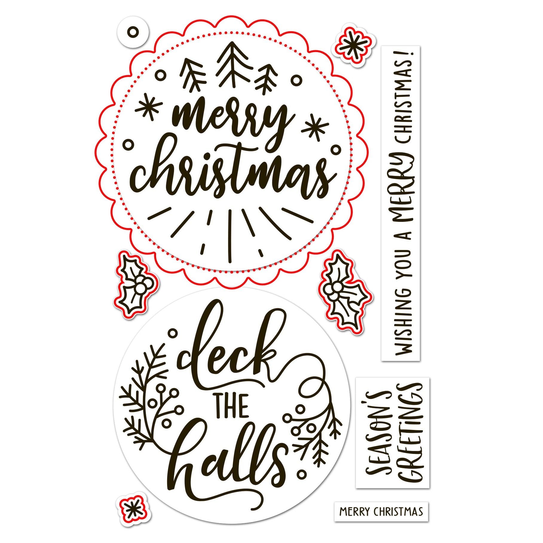 Lawn Fawn Big Messages: Christmas Dies lf3903 red outline indicating die cuts