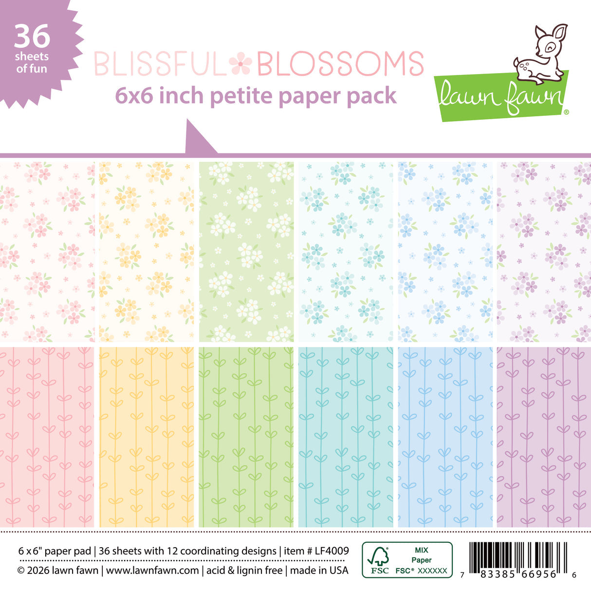 Lawn Fawn Blissful Blossoms 6x6 Inch Petite Paper Pack lf4009