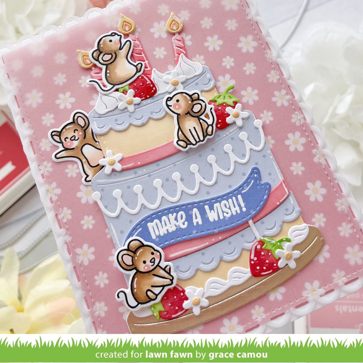 Lawn Fawn Build-A-Cake and Add-On Dies make a wish
