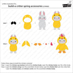 Instructions for building a chicken costume with cartoon characters and assembly steps.