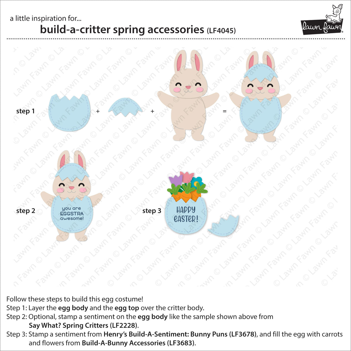 Instructions for building a critter spring accessory with Easter-themed elements on a white background.