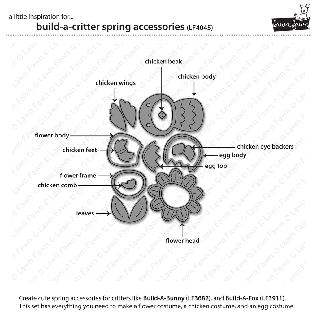 Lawn Fawn Build-A-Critter Spring Accessories Dies lf4045 all pieces identified
