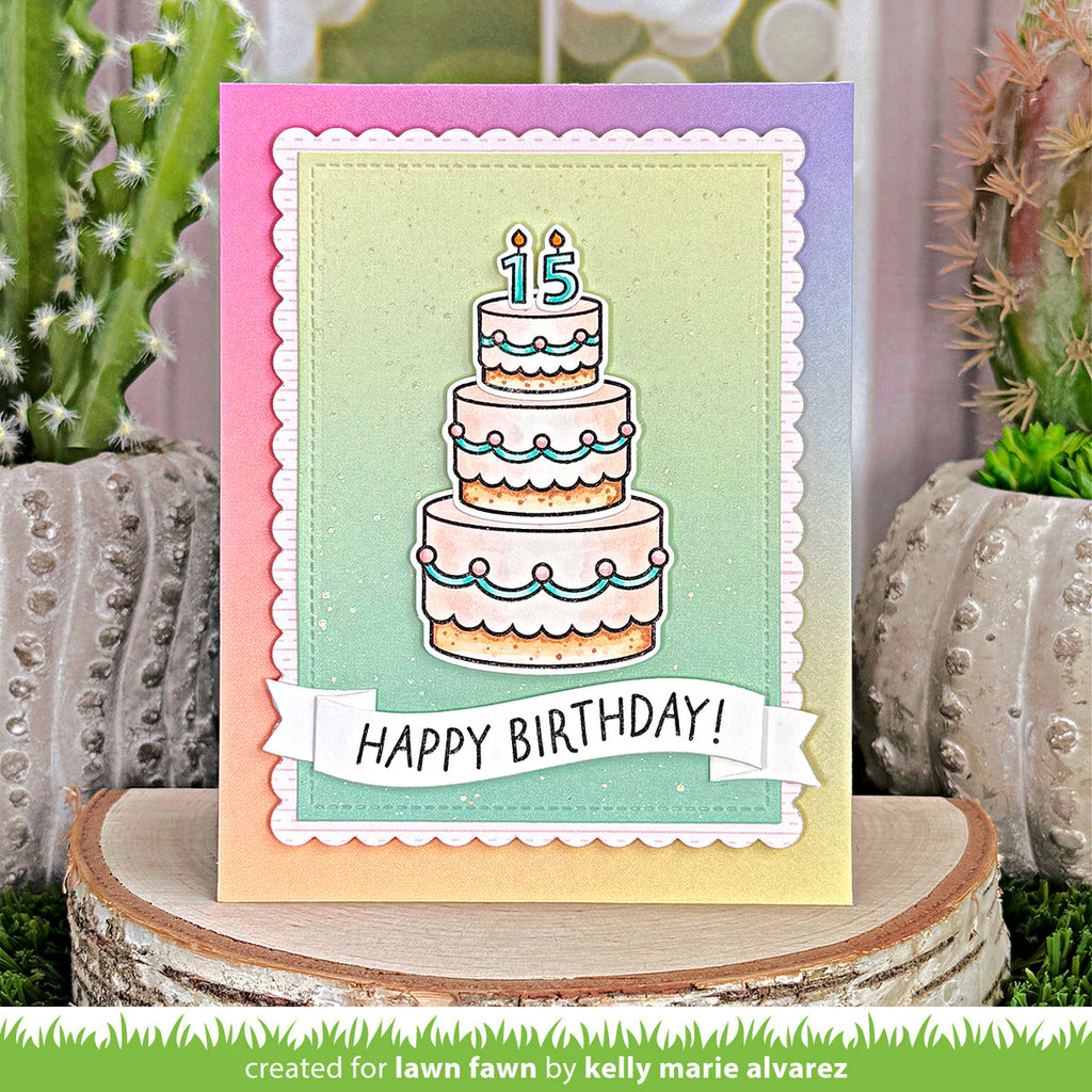 Lawn Fawn Cake It Easy Add-On Stamps Dies and Coloring Stencils Set 15th