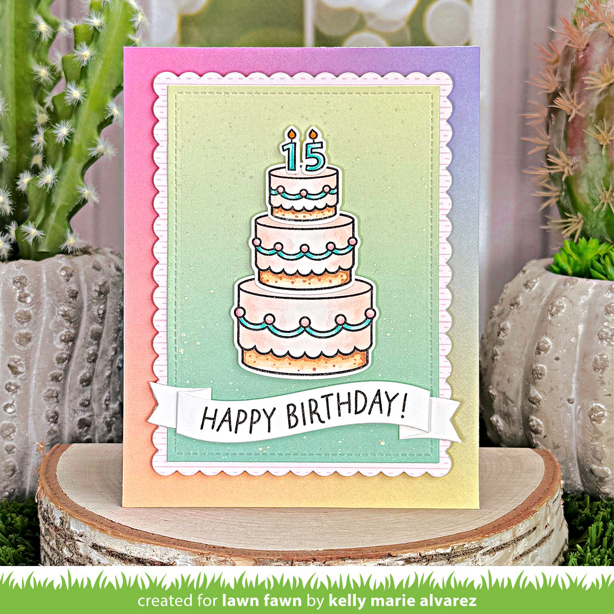 Lawn Fawn Cake It Easy Add-On Stamps Dies and Coloring Stencils Set 15th