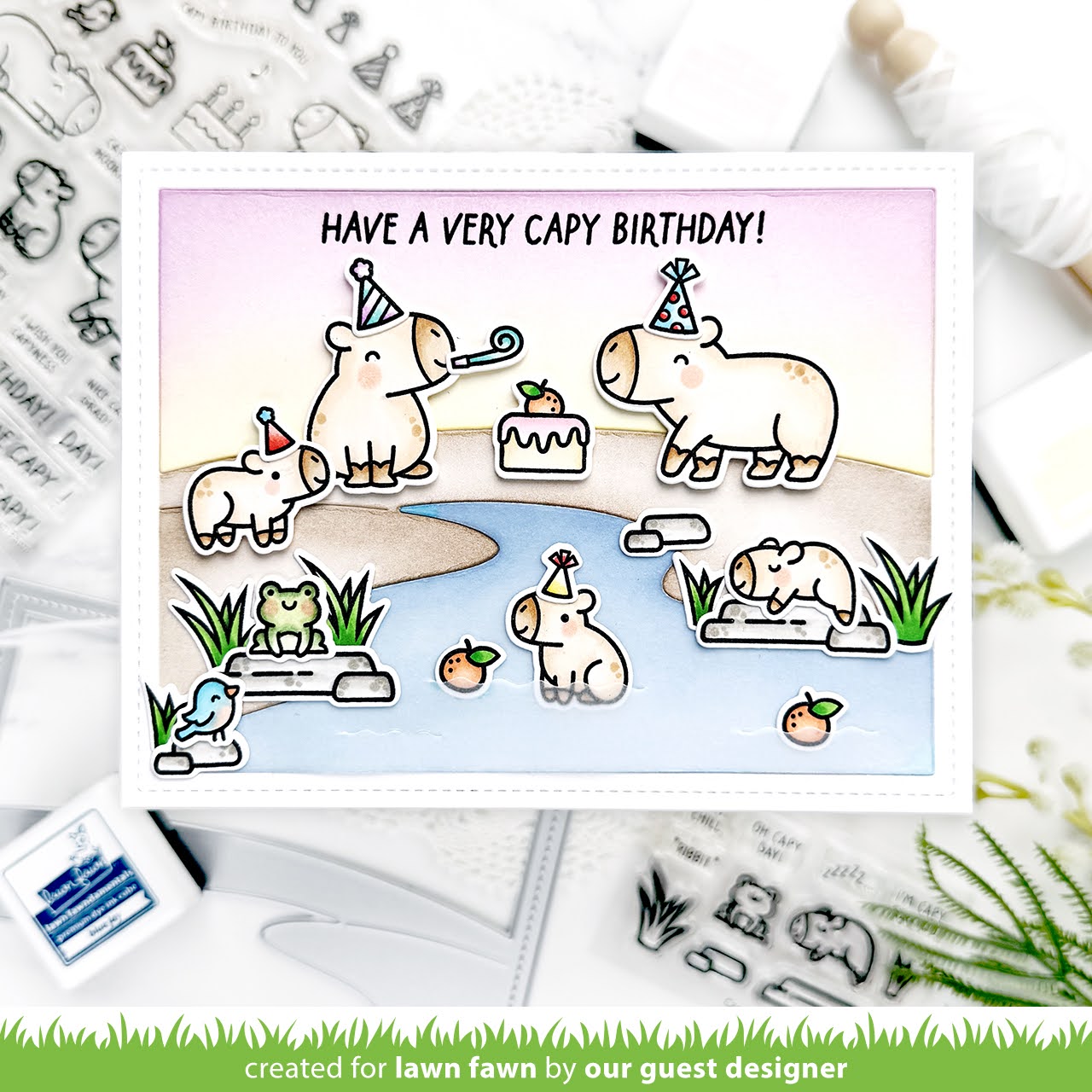 Lawn Fawn Capybaras! Add-On Stamps lf3767 Happy Birthday Capy | color-code:alt1