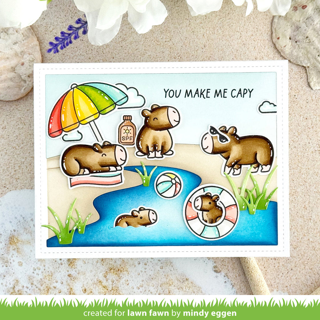 Lawn Fawn Capybaras! Stamps Dies and Coloring Stencils Set Beach