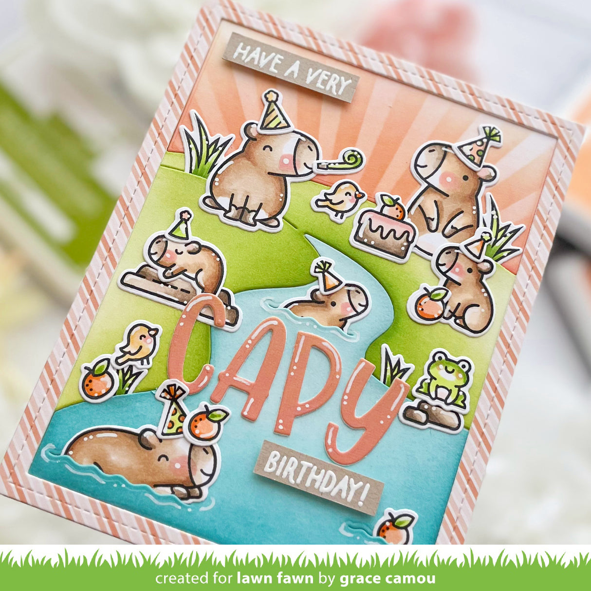 Lawn Fawn Capybaras! Stamps Dies and Coloring Stencils Set Birthday