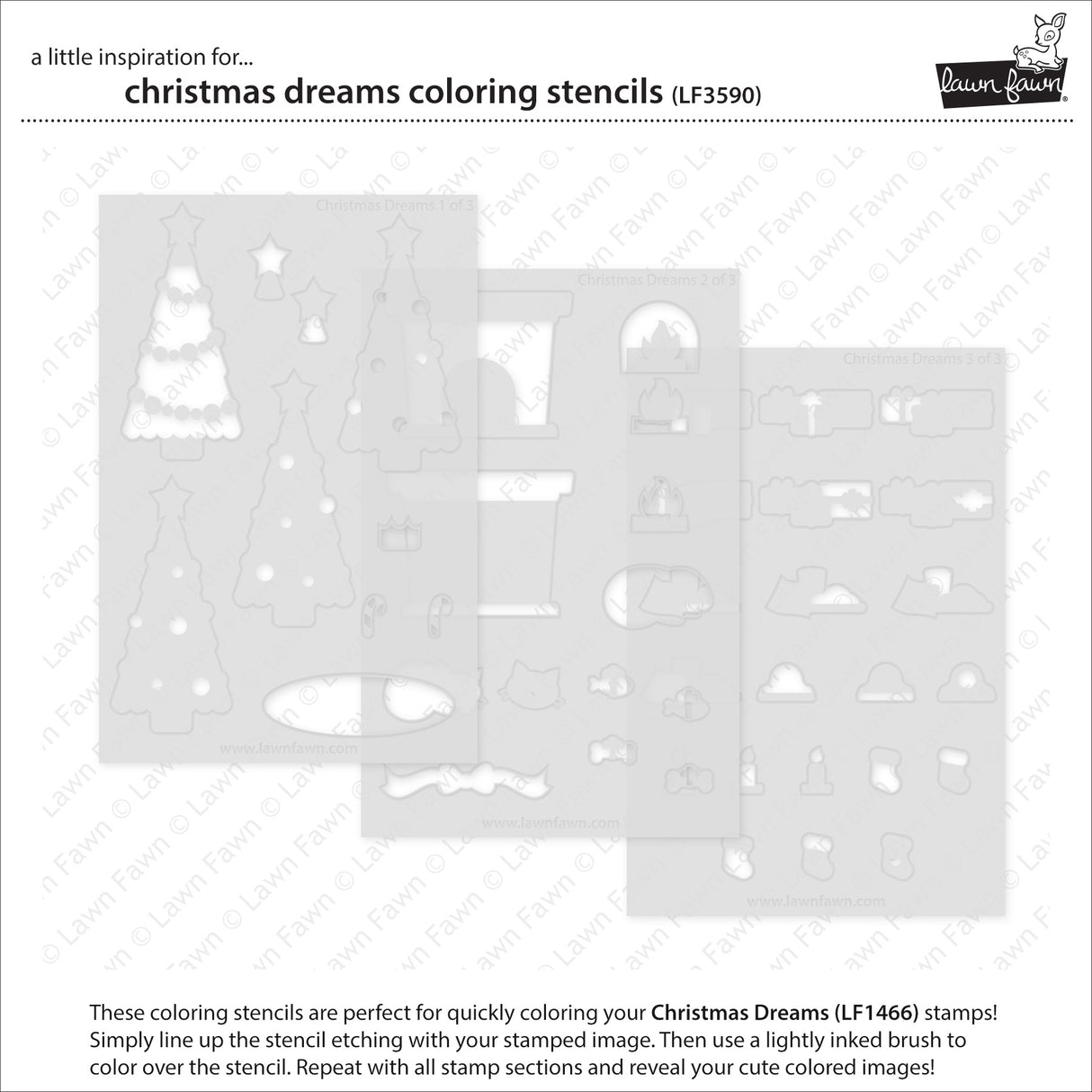 Lawn Fawn Christmas Dreams Coloring Stencils lf3590 Set