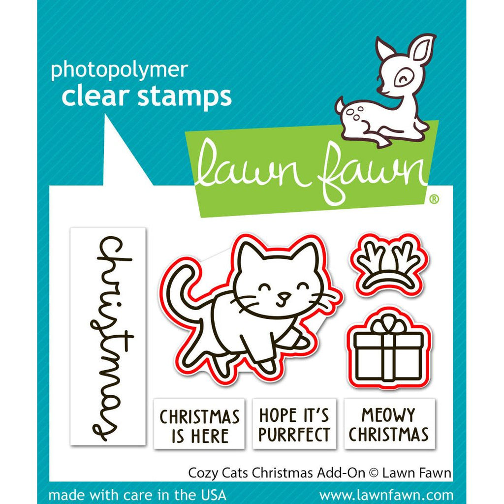 Lawn Fawn Cozy Cats Christmas Add-On Dies lf3900 red outlines to show dies