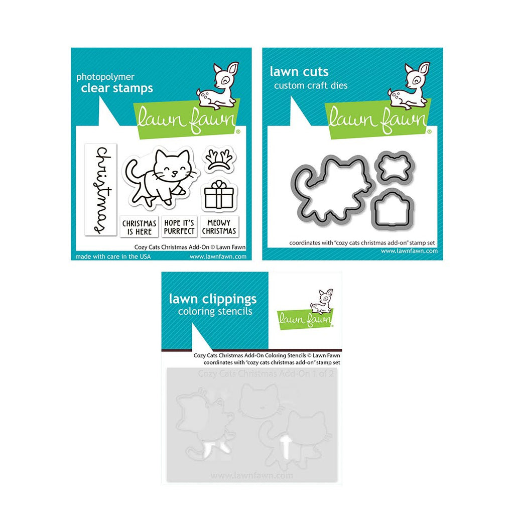 Lawn Fawn Cozy Cats Christmas Add-On Stamps Dies and Coloring Stencils