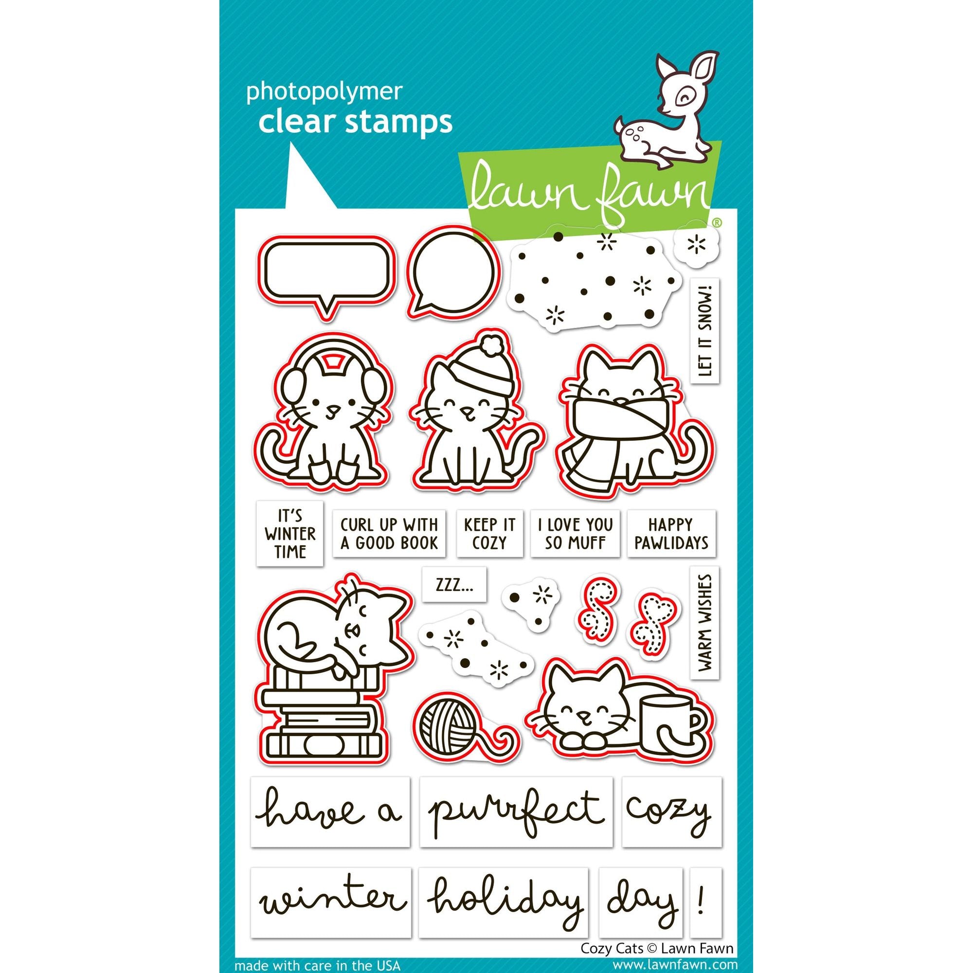 Lawn Fawn Cozy Cats Dies lf3897 red outline to indicate coordinating dies