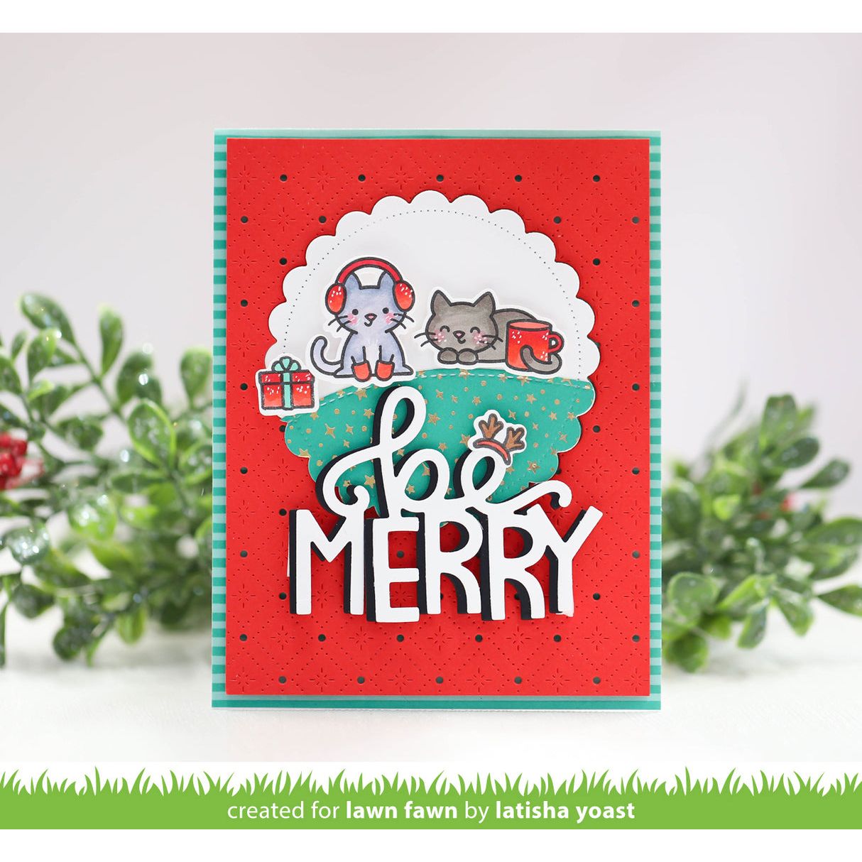 Lawn Fawn Cozy Cats Stamps lf3896 be merry