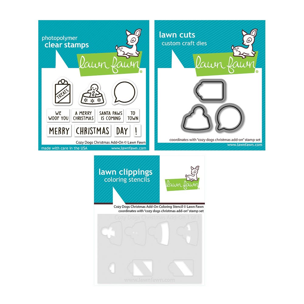 Lawn Fawn Cozy Dogs Christmas Add-On Stamps Dies and Stencil
