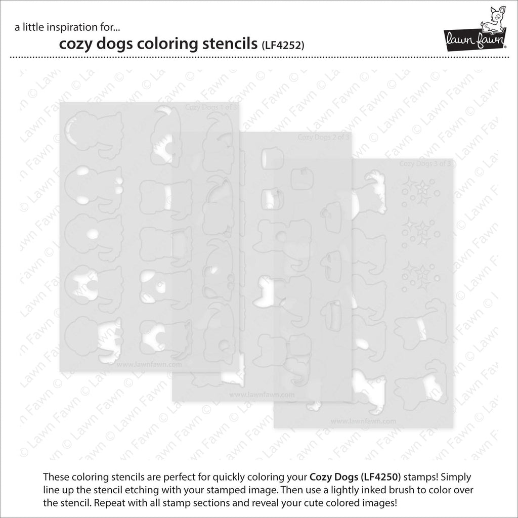 Lawn Fawn Cozy Dogs Coloring Stencils lf4252 set of 3