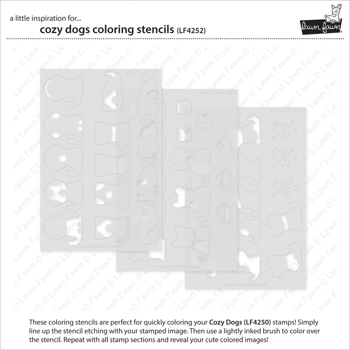 Lawn Fawn Cozy Dogs Coloring Stencils lf4252 set of 3