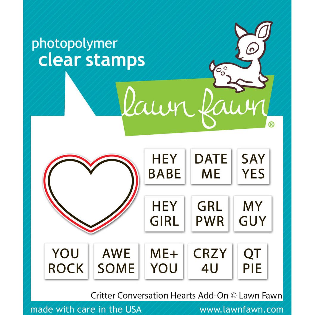Lawn Fawn Critter Conversation Hearts Add-On Die lf3952 showing stamp that is die cut