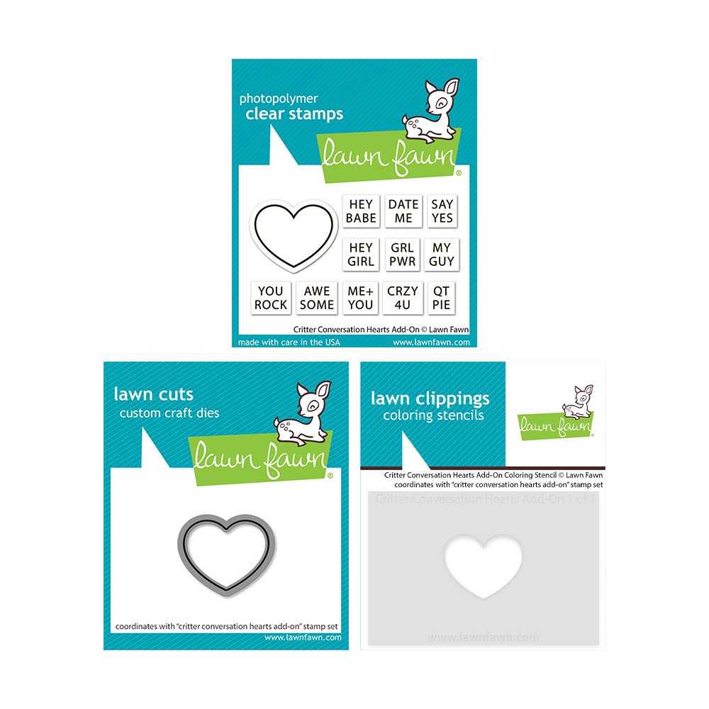 Lawn Fawn Critter Conversation Hearts Add-On Stamps Dies and Coloring Stencil