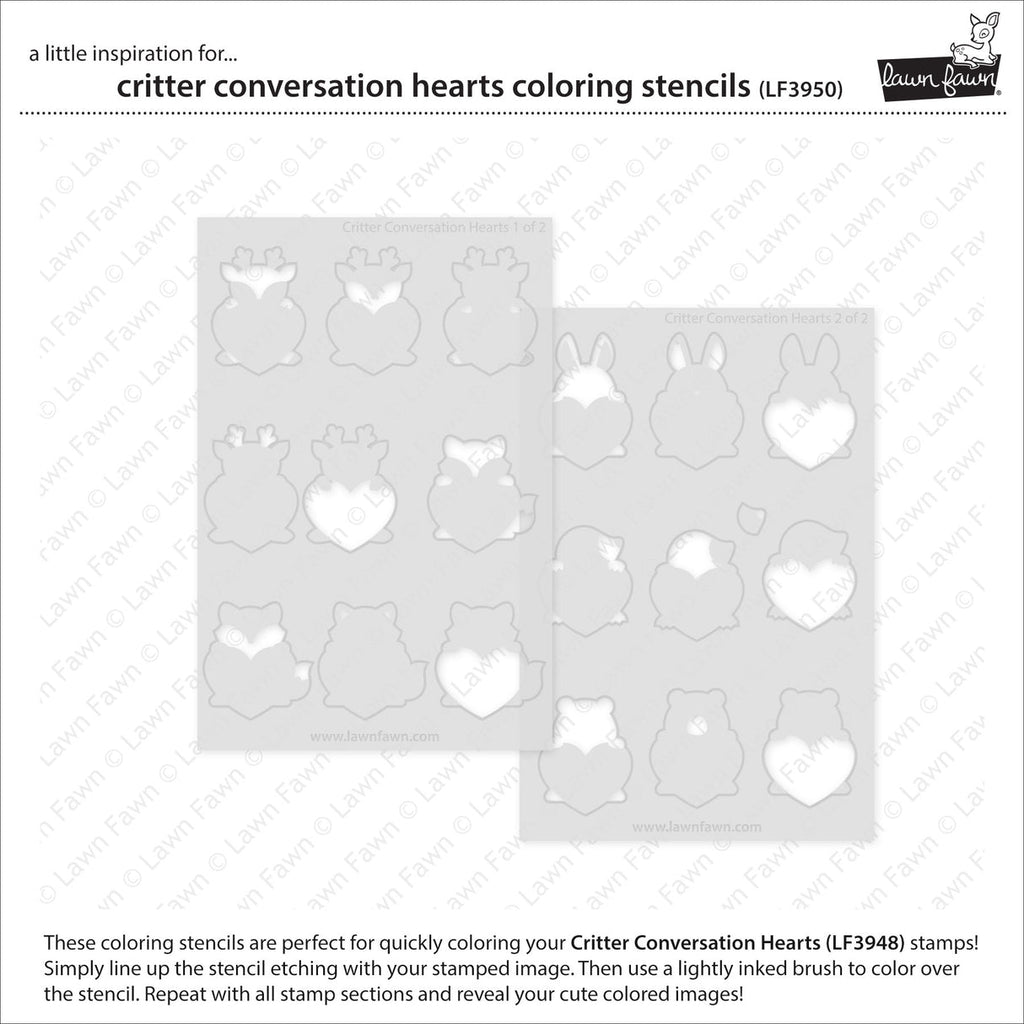 Lawn Fawn Critter Conversation Hearts Coloring Stencils lf3950 set of 2