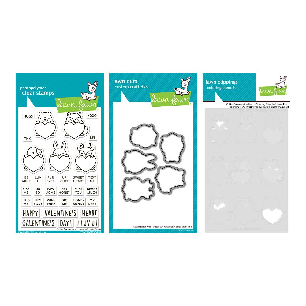 Lawn Fawn Critter Conversation Hearts Stamps Dies and Coloring Stencils