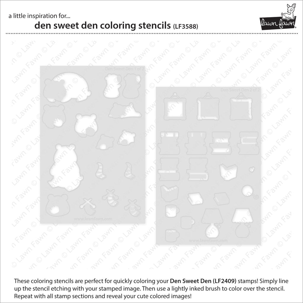 Lawn Fawn Den Sweet Den Coloring Stencils lf3588 Individual Stencils