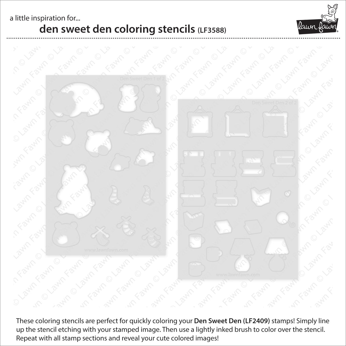 Lawn Fawn Den Sweet Den Coloring Stencils lf3588 Individual Stencils