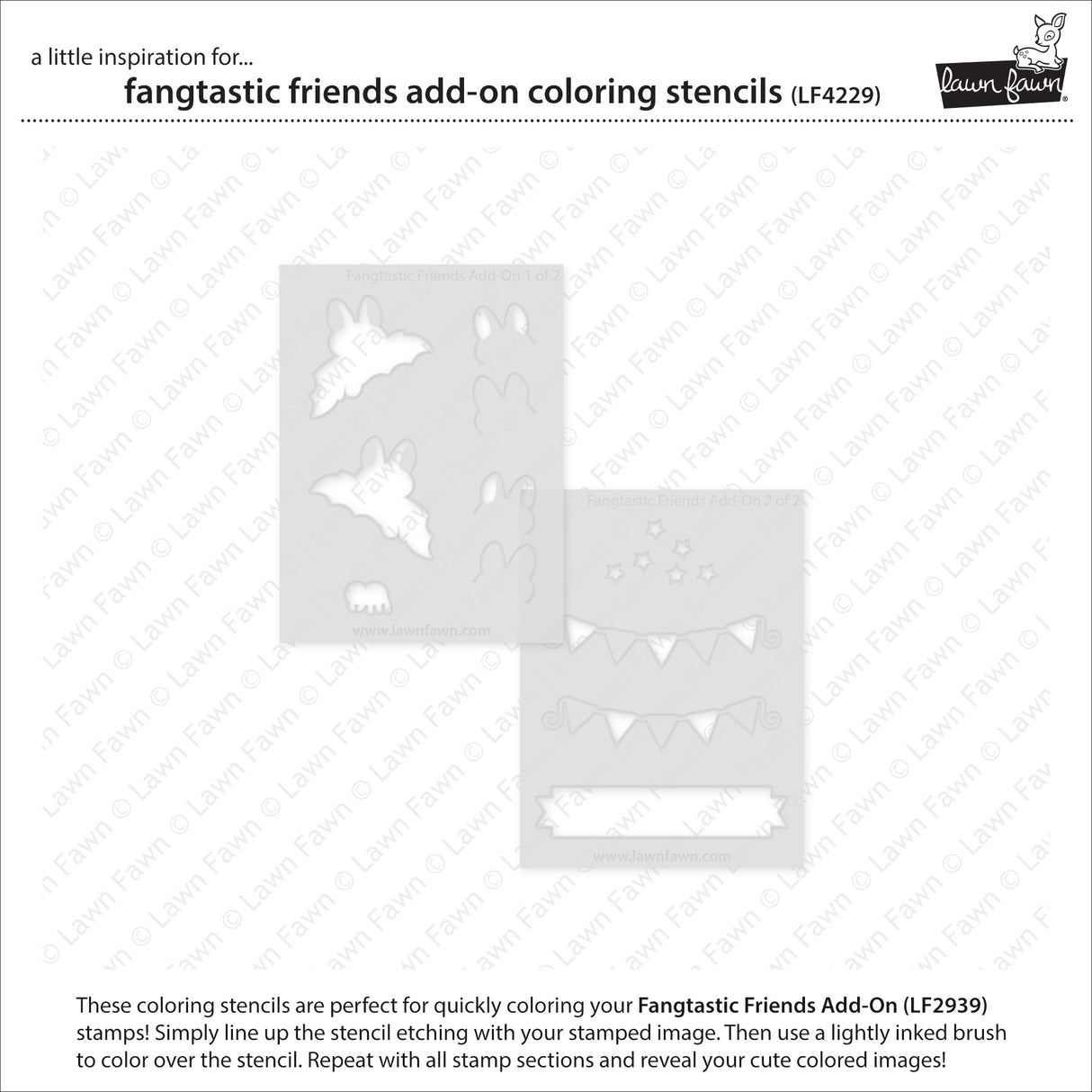 Lawn Fawn Fangtastic Friends Add-On Coloring Stencils lf4229 individual