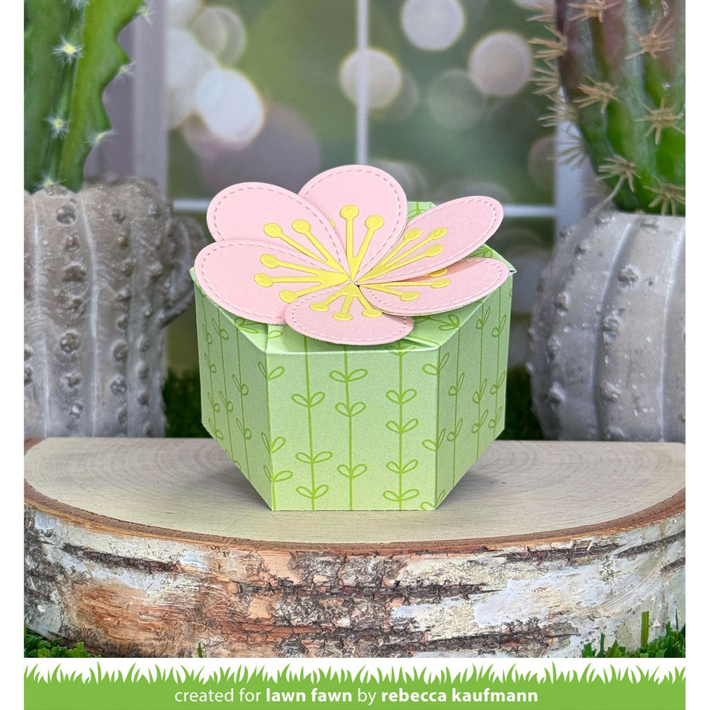 Green gift box with pink floral top
