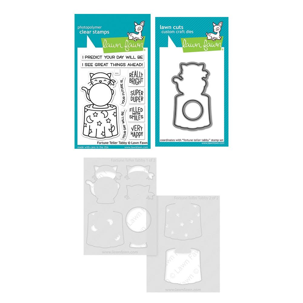Lawn Fawn Fortune Teller Tabby Stamps Dies and Coloring Stencils