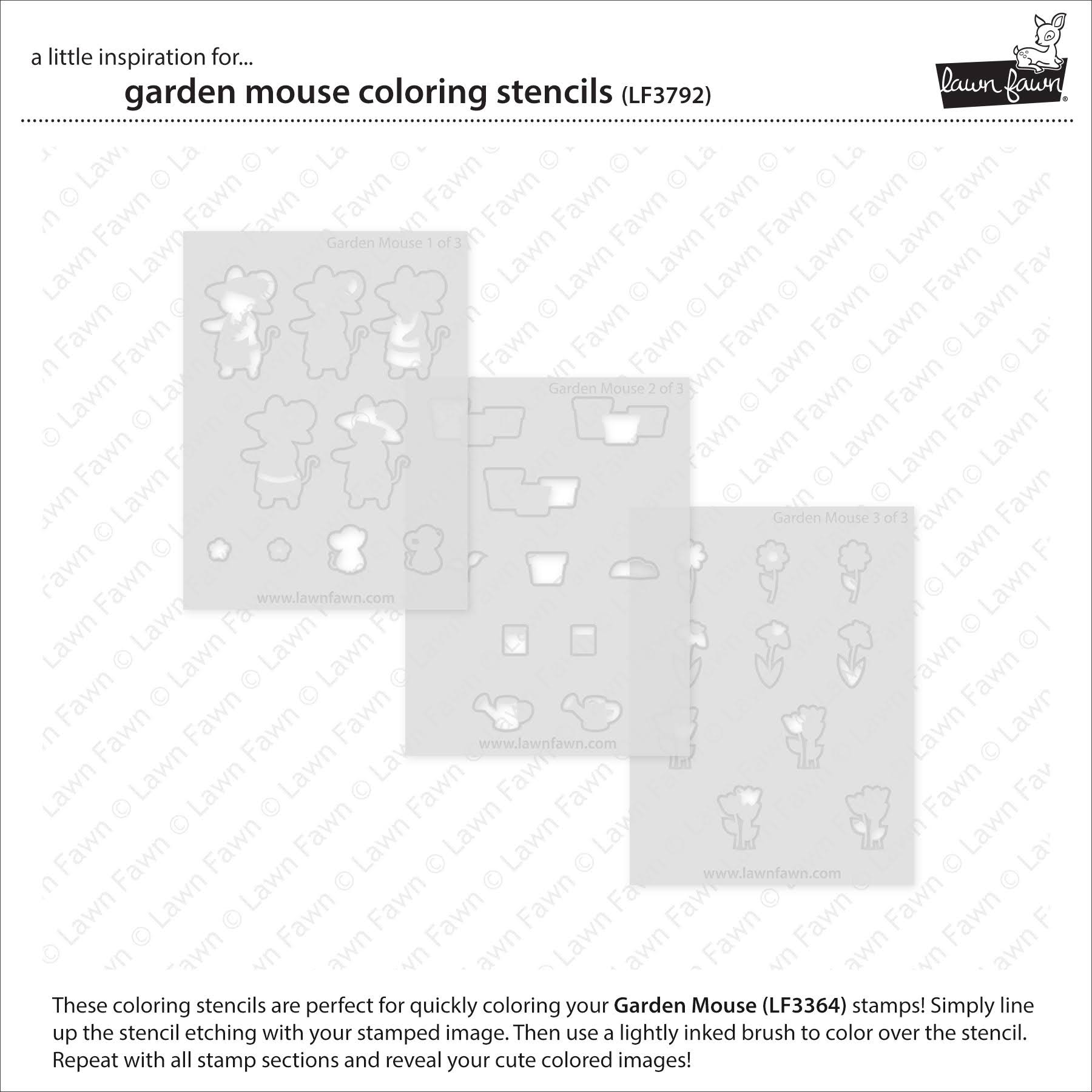 Lawn Fawn Garden Mouse Gardening Stencils lf3792 set of 3