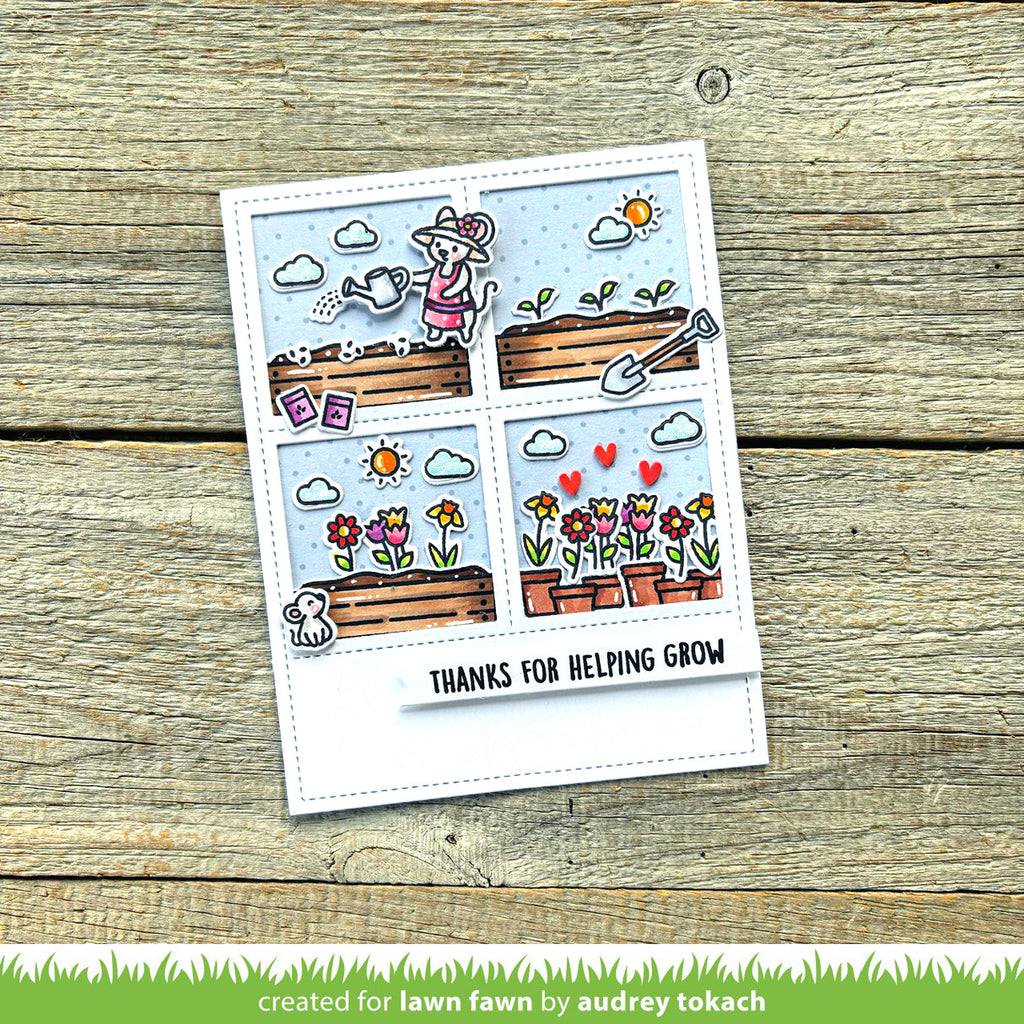 Lawn Fawn Garden Mouse Stamps Dies and Coloring Stencils Set helping grow