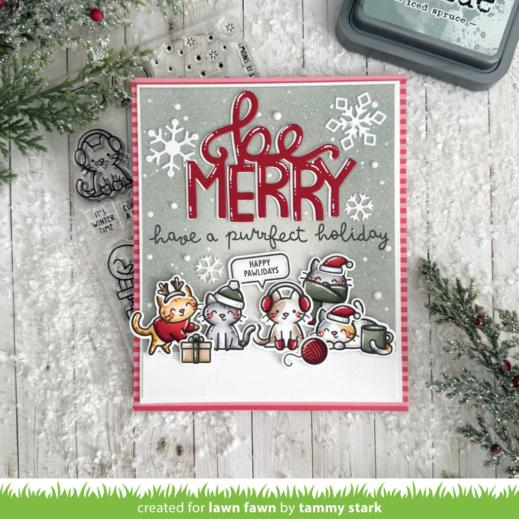 Lawn Fawn Giant Be Merry Die lf3919 cozy cats