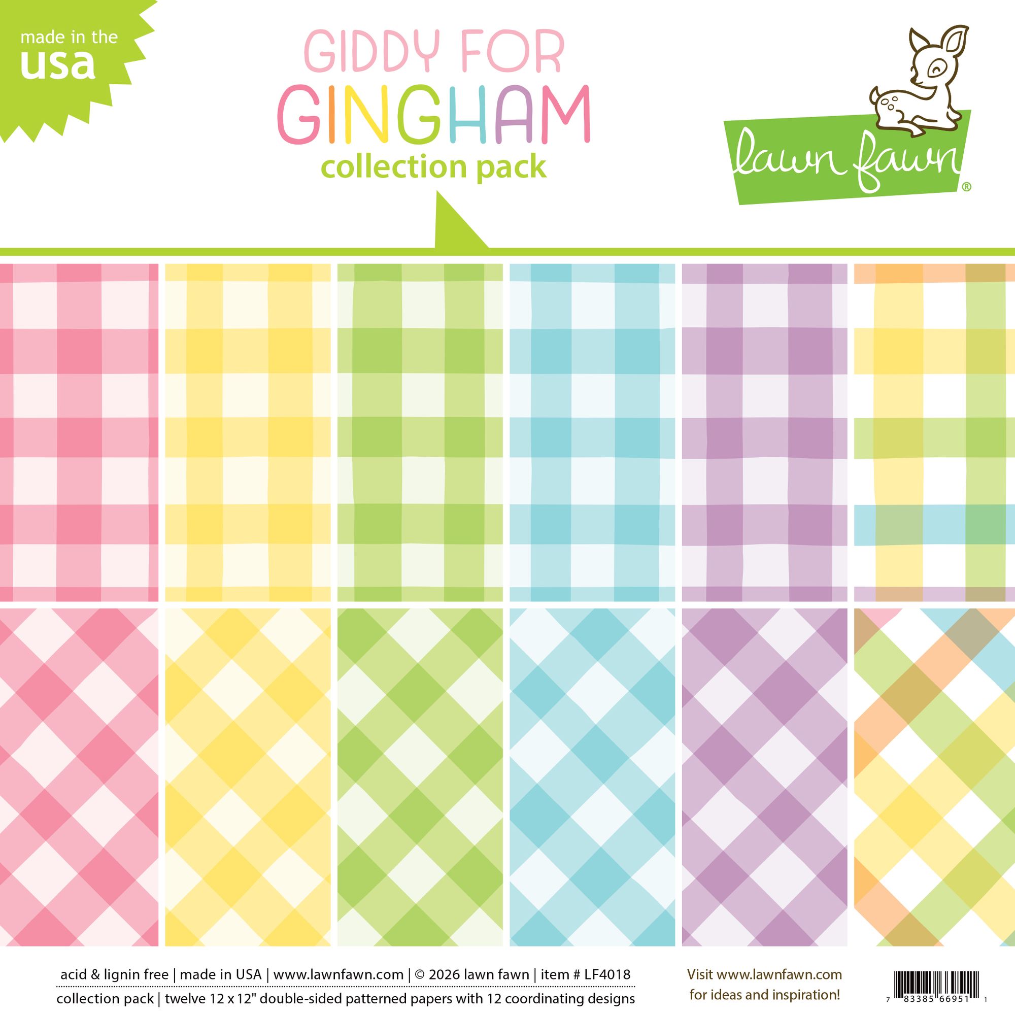 Lawn Fawn Giddy for Gingham 12x12 Inch Collection Pack lf4018
