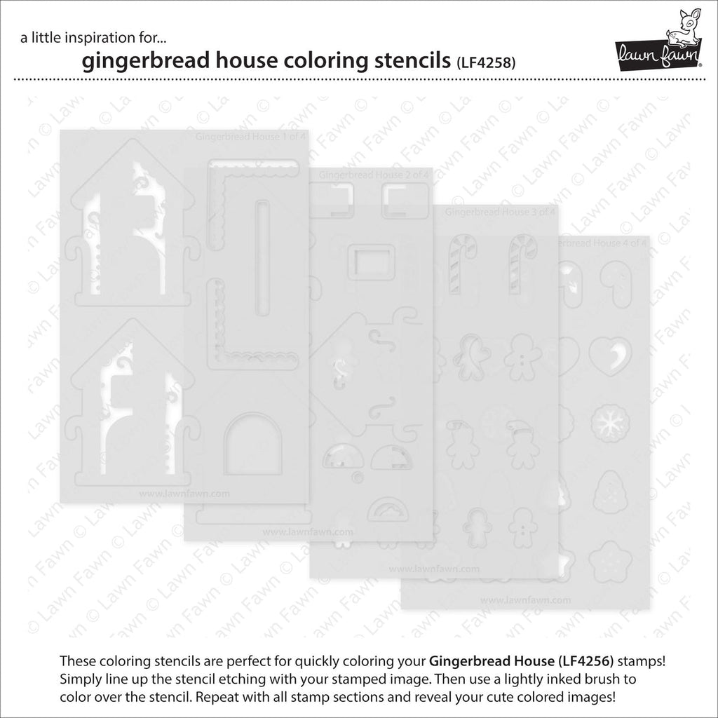 Lawn Fawn Gingerbread House Coloring Stencils lf4258 set of 4 stencils