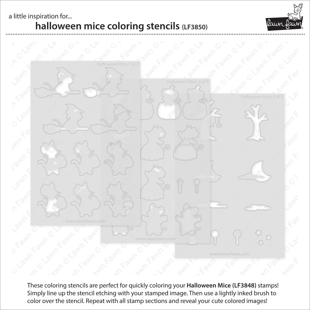 Lawn Fawn Halloween Mice Coloring Stencils lf3850 all laid out