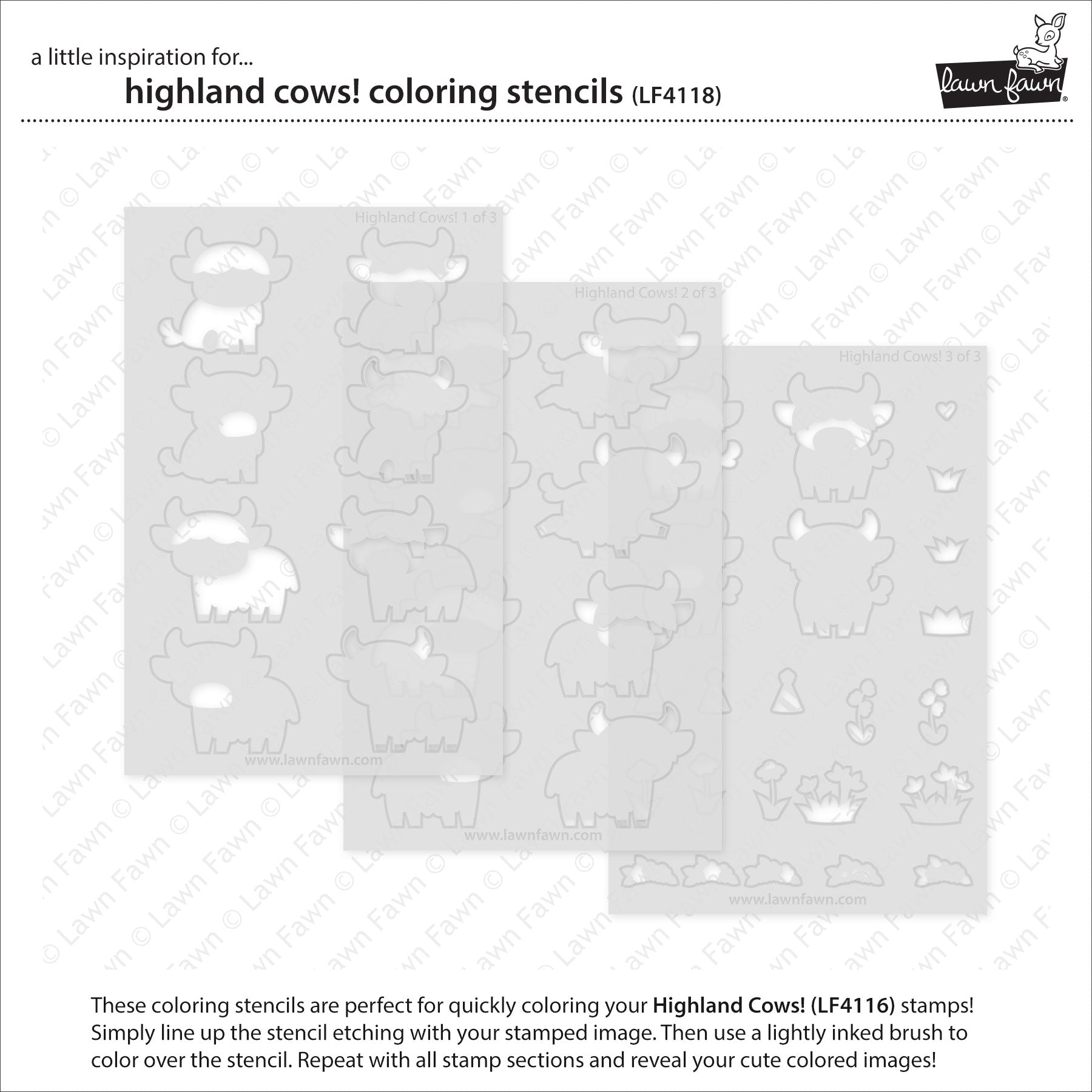 Lawn Fawn Highland Cows! Coloring Stencils lf4118 individual stencils