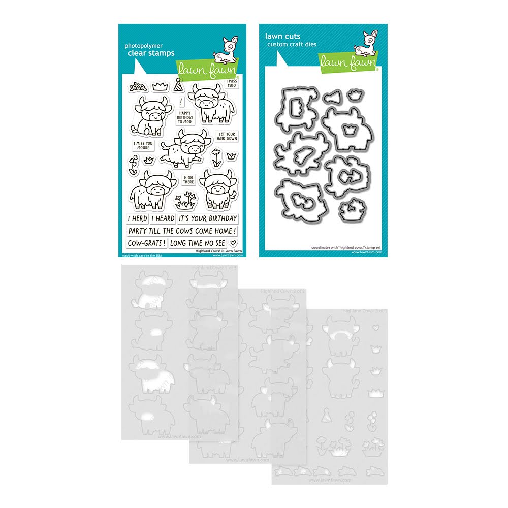 Lawn Fawn Highland Cows! Stamps Dies and Coloring Stencils
