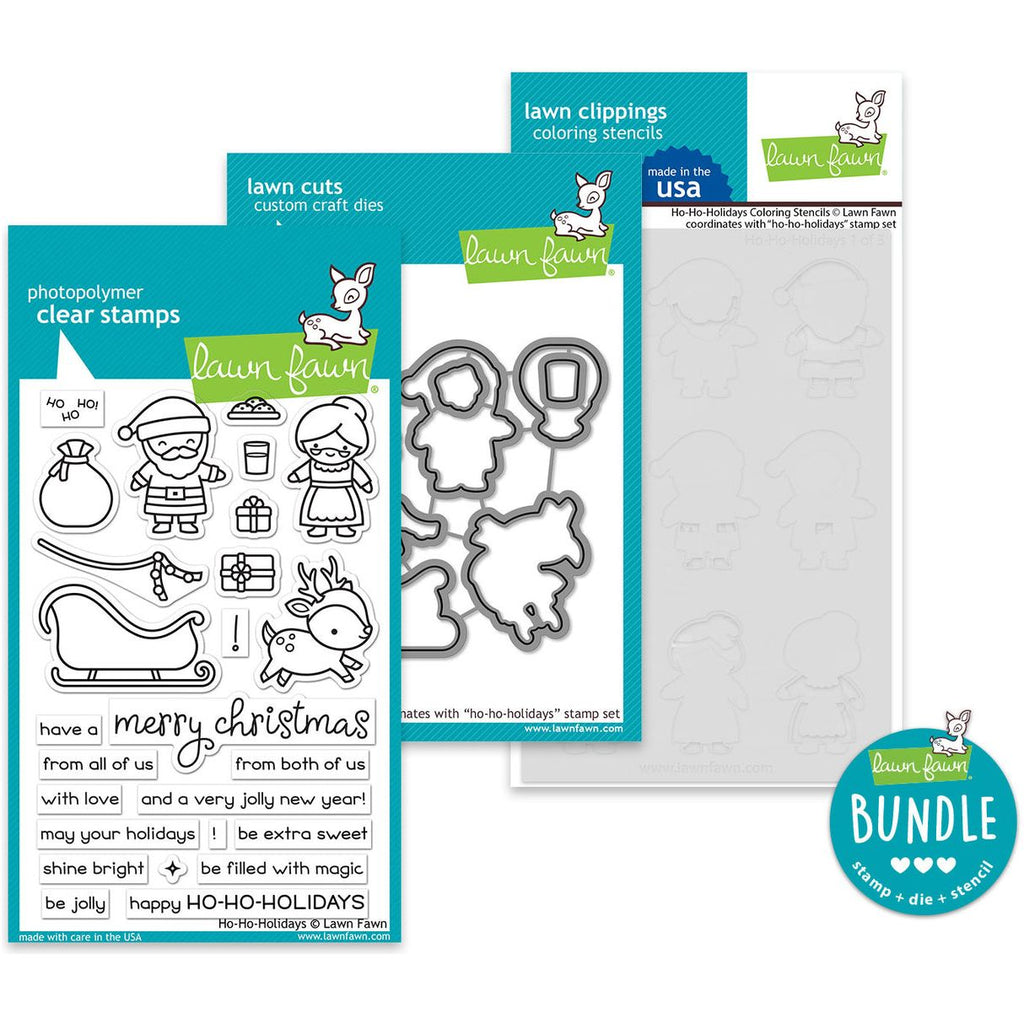 Lawn Fawn Ho-Ho-Holidays Stamps Dies and Coloring Stencils Bundle