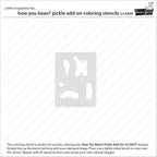Pickle add-on coloring stencil for How You Bean? stamps on a white background with text and branding.