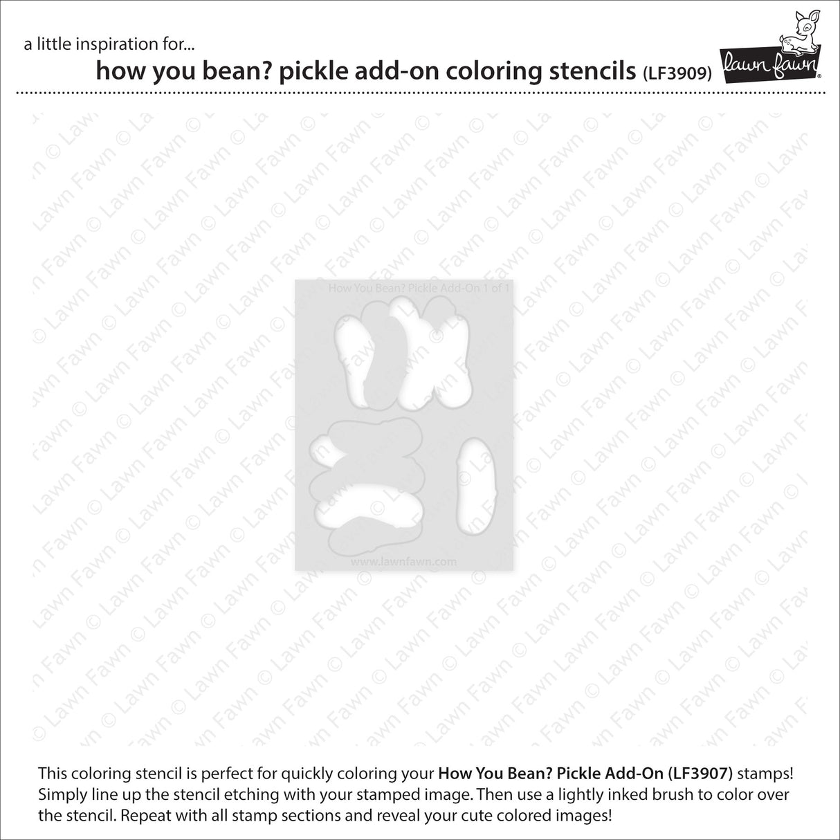 Pickle add-on coloring stencil for How You Bean? stamps on a white background with text and branding.