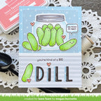 Card with pickles and text on a doily