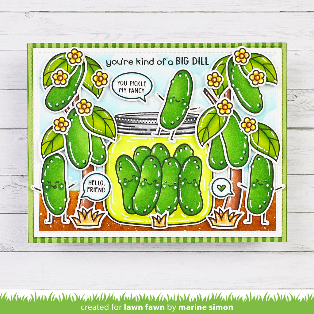 Colorful card with dill pickles and flowers