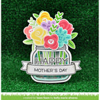 Decorative card with flowers in a jar and 'Happy Mother's Day' text on a green grass background.