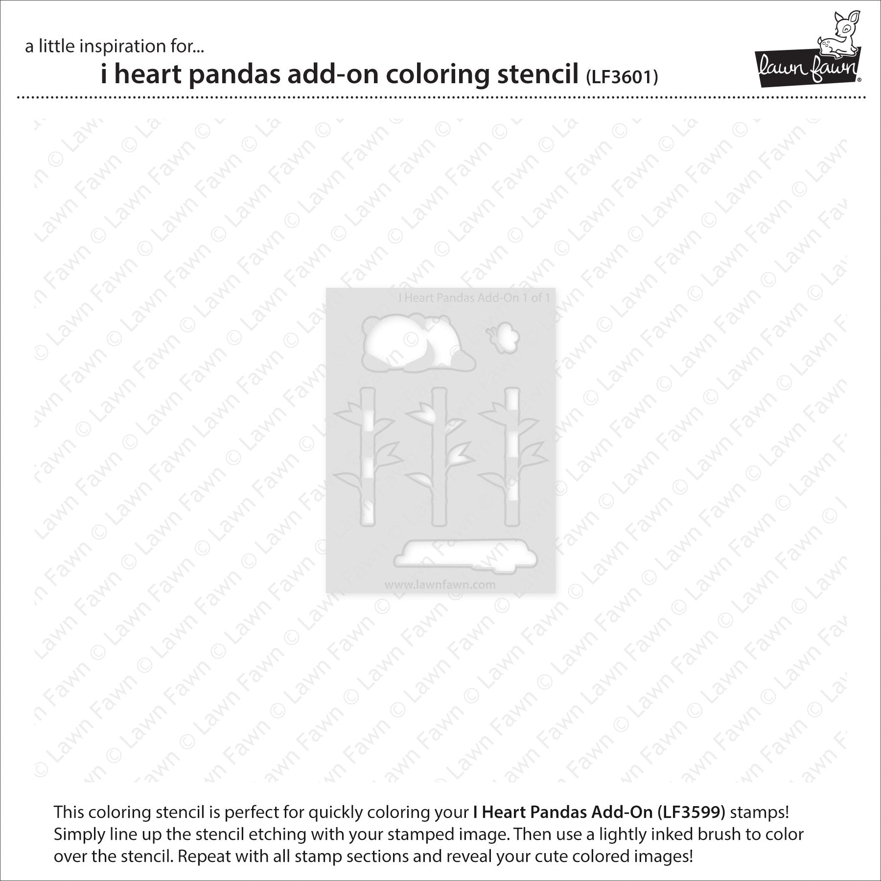 Lawn Fawn I Heart Pandas Add-On Coloring Stencil lf3601 out of packaging