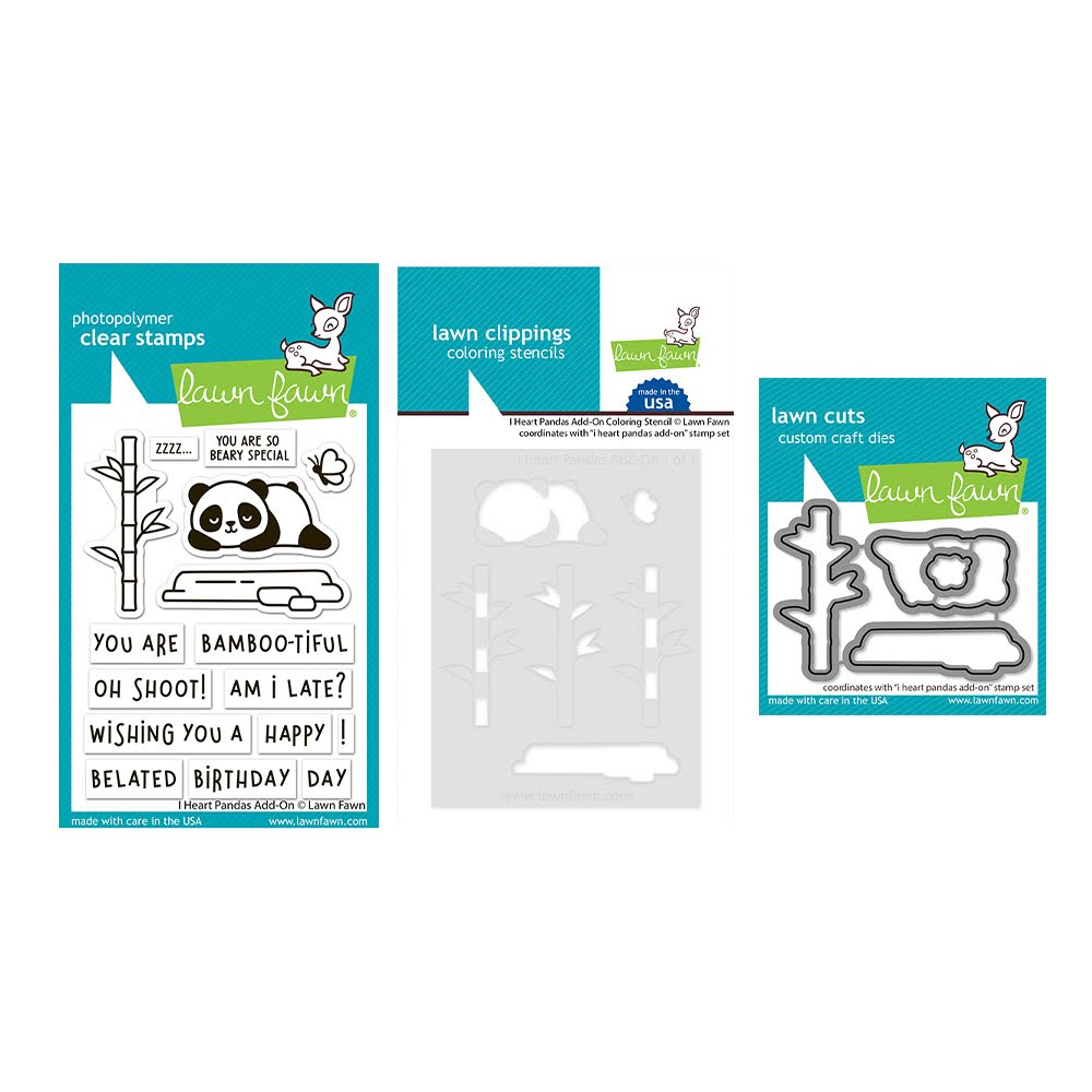 Lawn Fawn I Heart Pandas Add-On Stamps Dies and Coloring Stencils Set