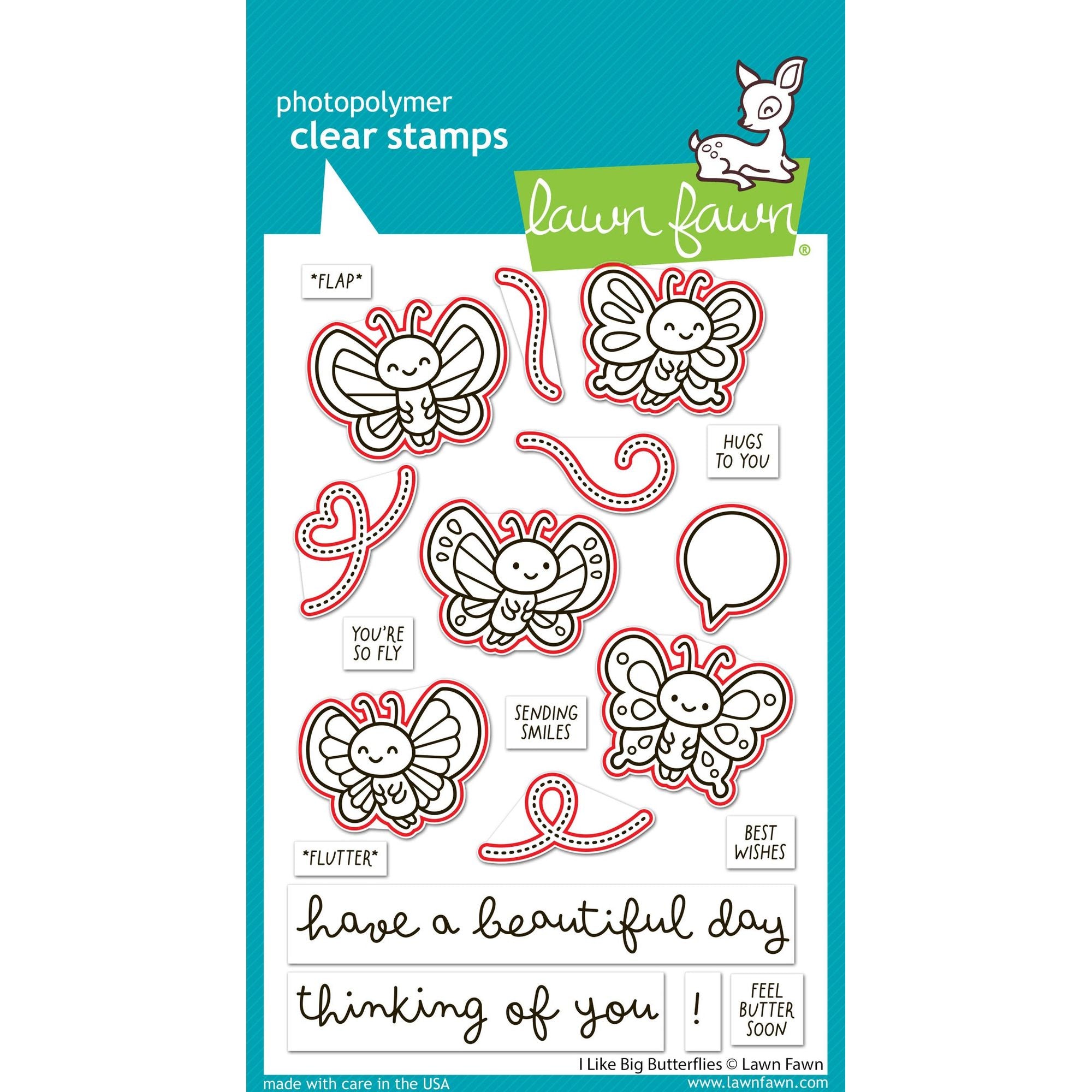 Lawn Fawn I Like Big Butterflies Dies lf4025 red outline to note which dies are included to cut stamps