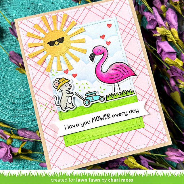 Lawn Fawn I Love You Mower Stamps Dies and Coloring Stencils Set flamingo