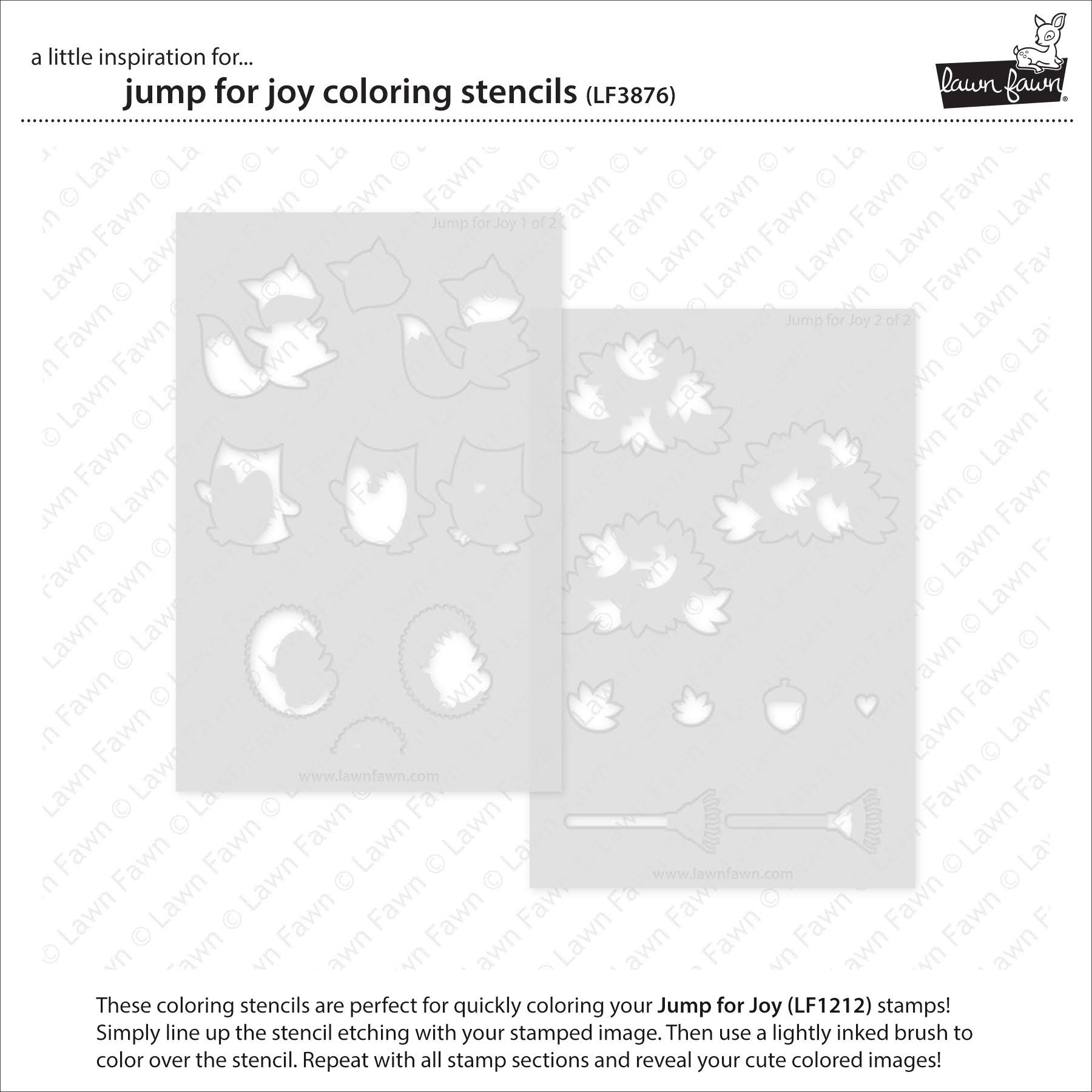 Lawn Fawn Jump for Joy Coloring Stencils lf3876 laid out